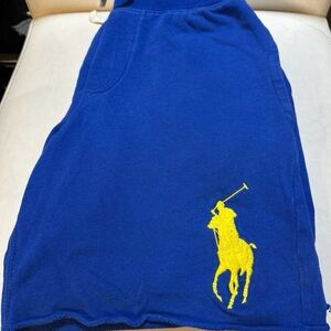 Kids big Pony Ralph Lauren drawstring sweat shorts royal blue, size small 8